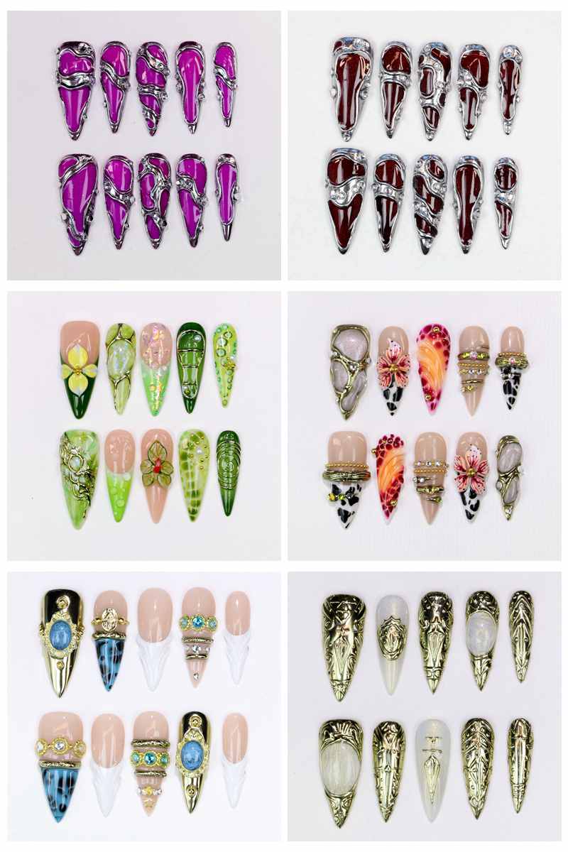 Resin Art Design - 10 шт. длинных накладных ногтей-стилетов с