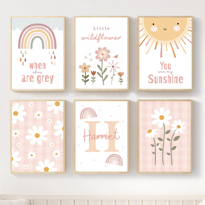 Resin Art Name - Розовые дикие цветы, солнце, радуга: настенный
